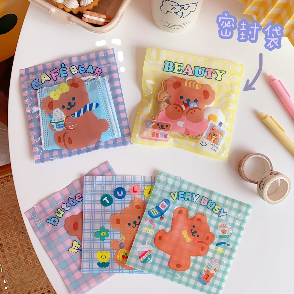 Túi Zip Đựng Bánh Quy và Kẹo Nhỏ Túi Vuông Hình Gấu Kẻ caro Xinh Xắn Cute Túi Đựng Đồ Cá Nhân túi Quà