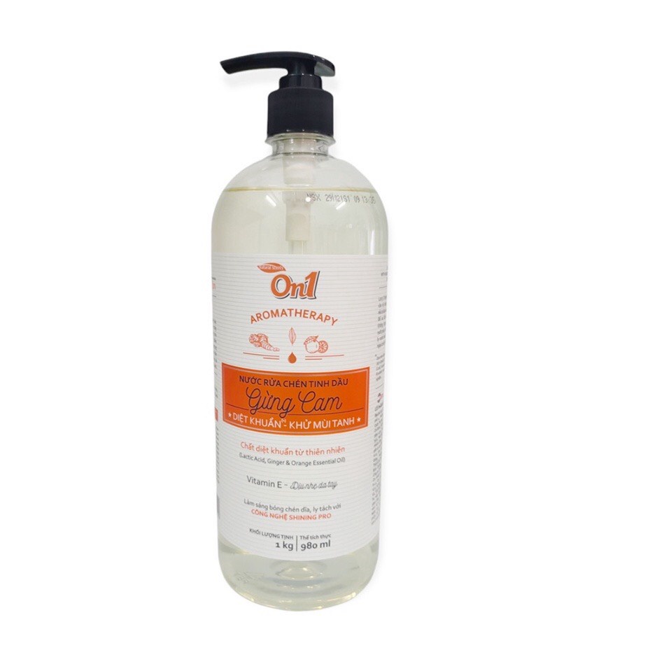 Nước rửa chén On1 tinh dầu hương gừng sả dung tích 1Kg - Sạch bóng vết dầu mỡ - Bảo vệ da tay