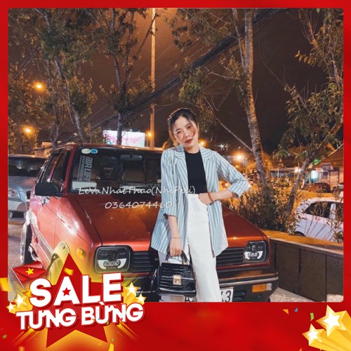 -Hàng nhập khẩu Áo khoác blazer kẻ sọc xanh nữ - Vest dáng suông rộng kaki style ulzzang hàn quốc HOT Liên hệ mua hàng