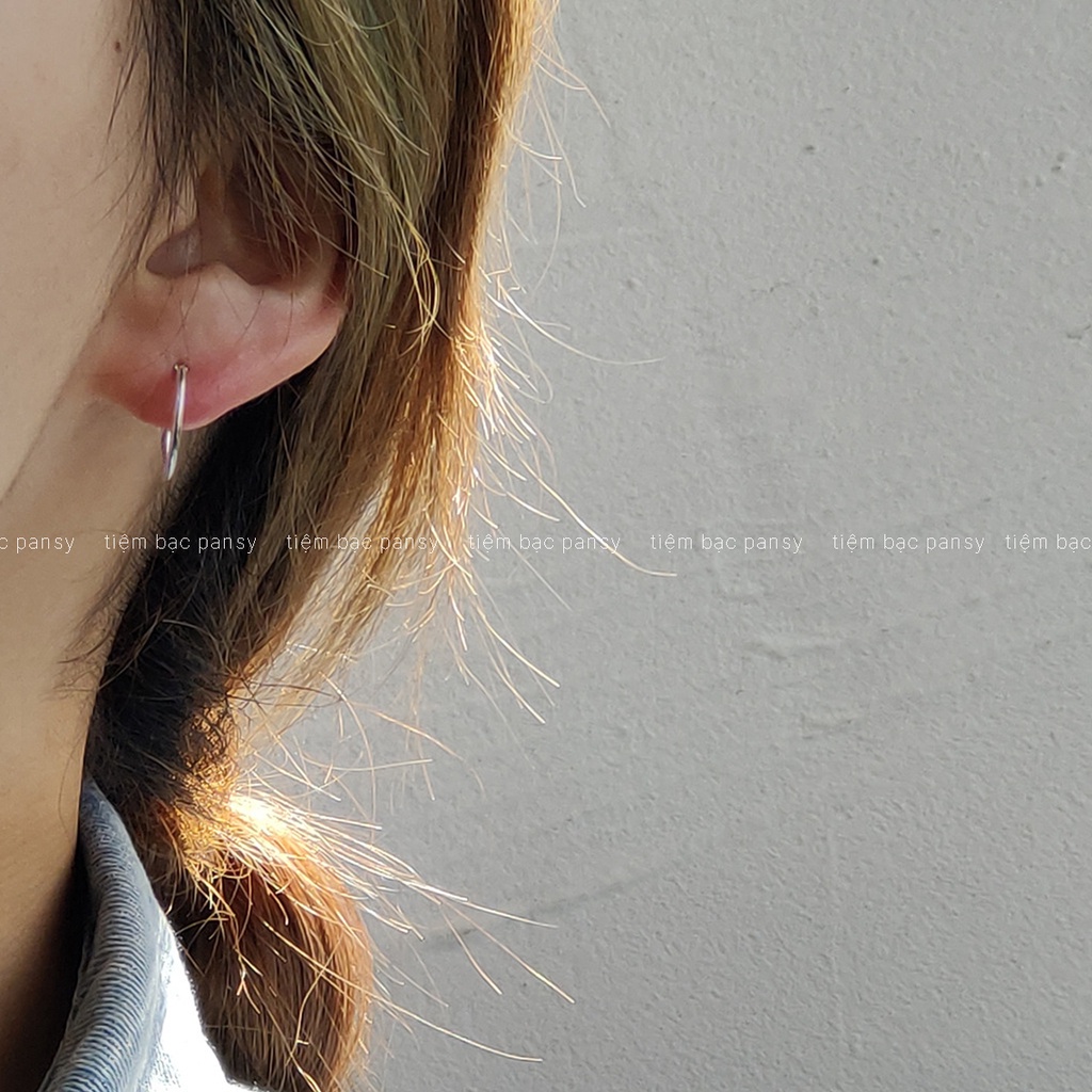 Khuyên tai bạc nam nữ unisex PANSY khoen tròn trơn thời trang, hoa tai trơn bạc đẹp cá tính