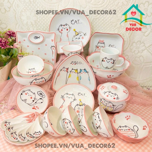 Bát Đĩa Decor ‍ Chén Dĩa Dễ Thương ‍ Đĩa Sứ Bát Tô Ăn Cơm Chén Sứ Đẹp Mầu Hồng MHT01