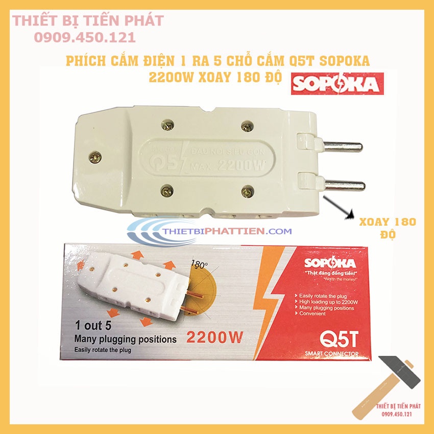 Phích Cắm Điện 1 Ra 5 SOPOKA Q5T 2200W Xoay 180 Độ Thông Minh