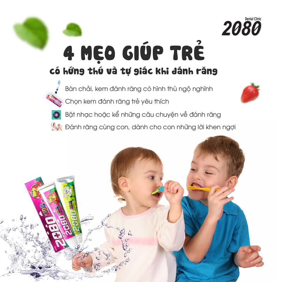 Kem Đánh Răng Ngăn Ngừa Vi Khuẩn, Làm Sạch Răng Dành Cho Trẻ Em Hương Táo & Hương Dâu 2080 Kids Toothpaste Hàn Quốc 80g