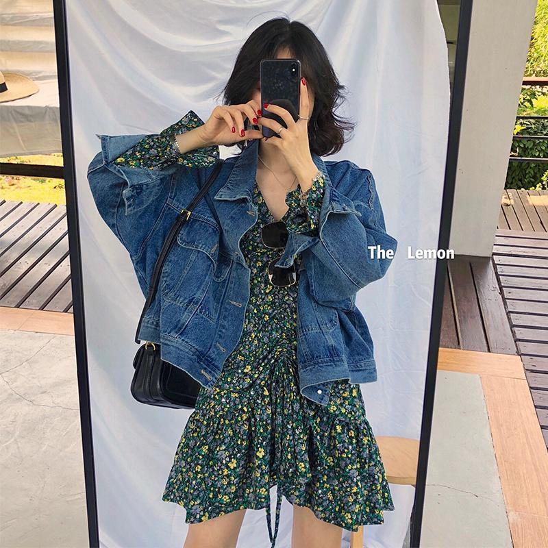 [Spot] Áo Khoác denim Xanh Dương Dáng Rộng Phong Cách Hàn Quốc Hồng Kông Cổ Điển 2022 Dễ Phối Đồ