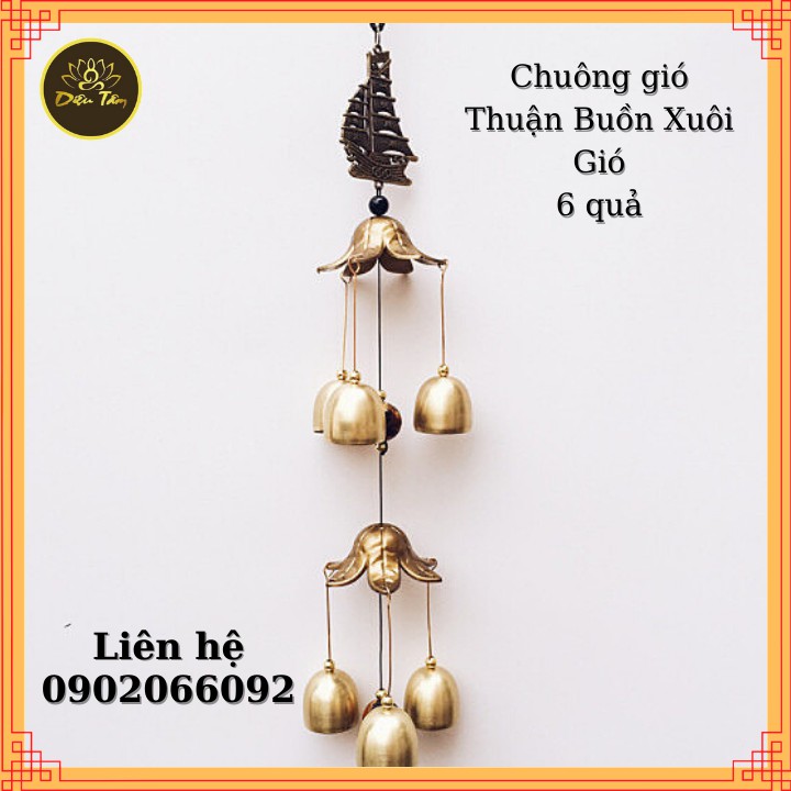 Chuông gió thanh kim loại 6 quả, 3 quả hoá giải năng lượng xấu - Hợp kim đồng