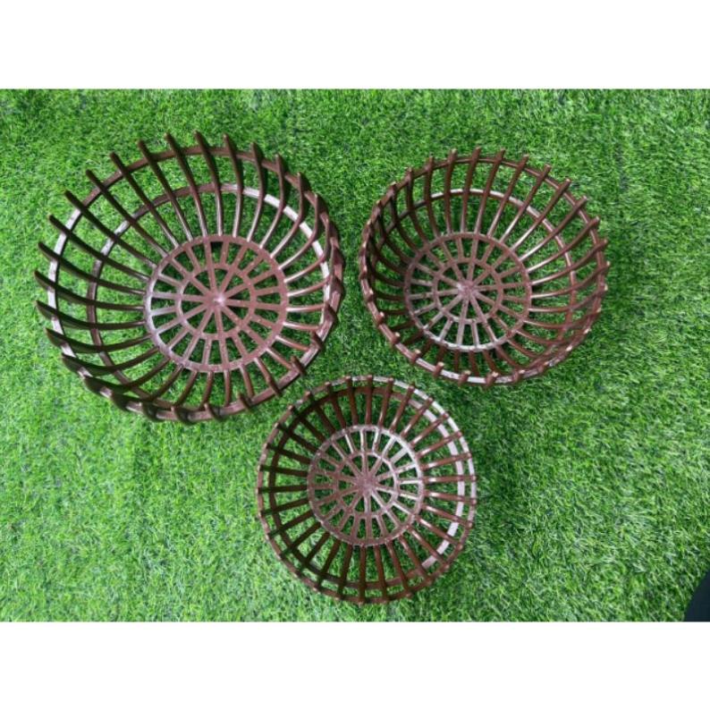 Giảm Giá - Chậu Nhựa Giả Gỗ Trồng Lan Hình Quả Bí Màu Nâu Đủ Size, Hàng Dày Nan Ạ