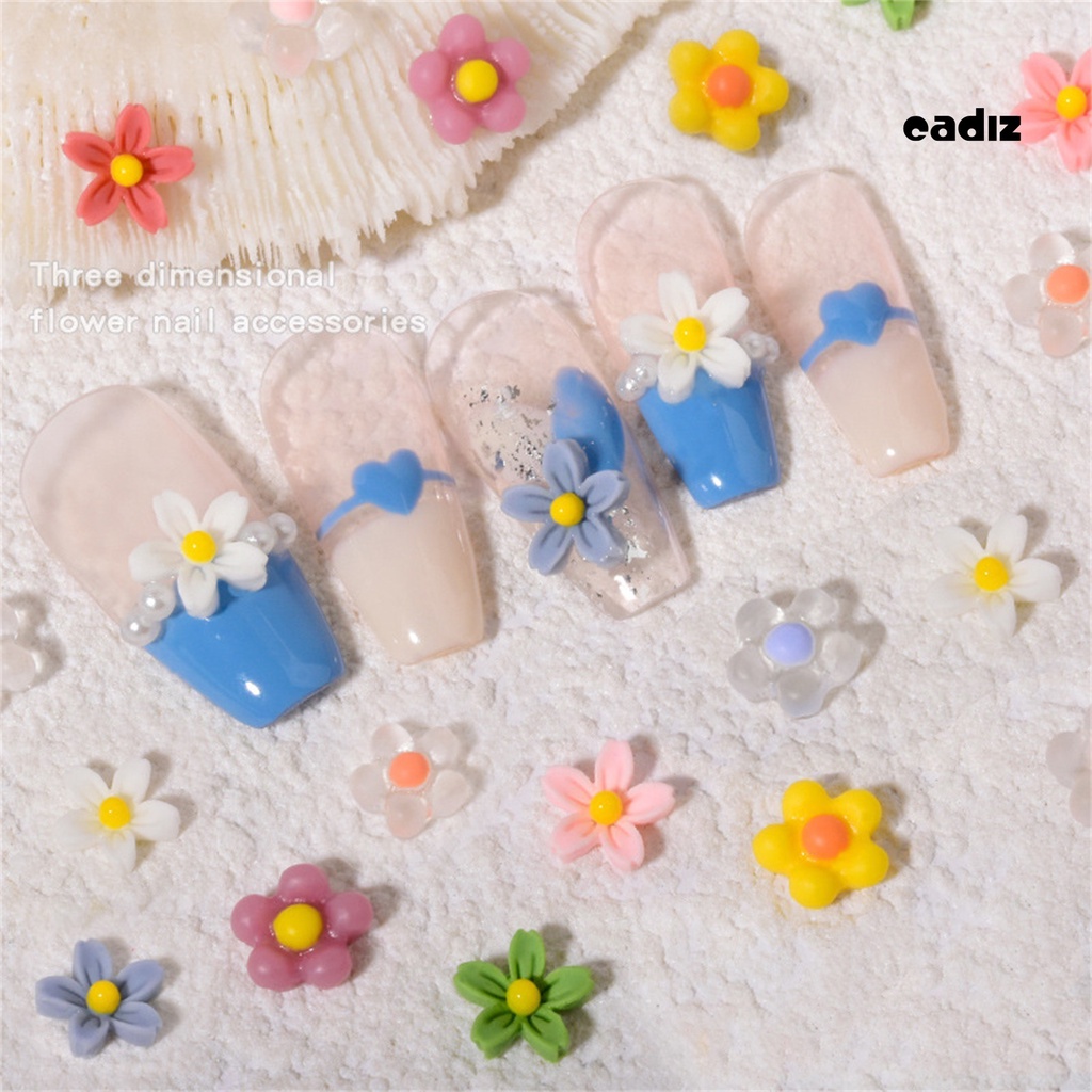 Set 50 Phụ Kiện Trang Trí Móng Tay Nghệ Thuật Hình Hoa 3D Mini Bằng Nhựa Resin Màu Sáng Chống Nước Cho Nữ