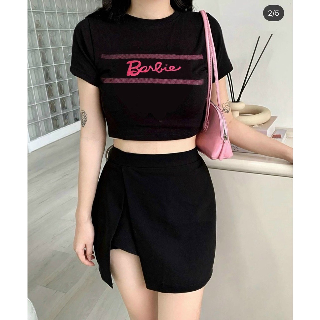 Áo kiểu croptop tay ngắn cổ tròn in chữ babie cực xinh , chất thun gân mềm mịn alohashop91