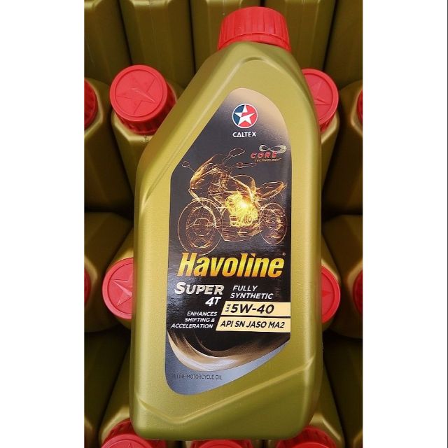 Dầu tổng hợp 100% xe số CALTEX Havoline Sae 5w40 SN MA2 1 Lít FULLY SYNTHETIC toàn phần nhớt mẫu mới màu XANH LÁ CÂY 1L