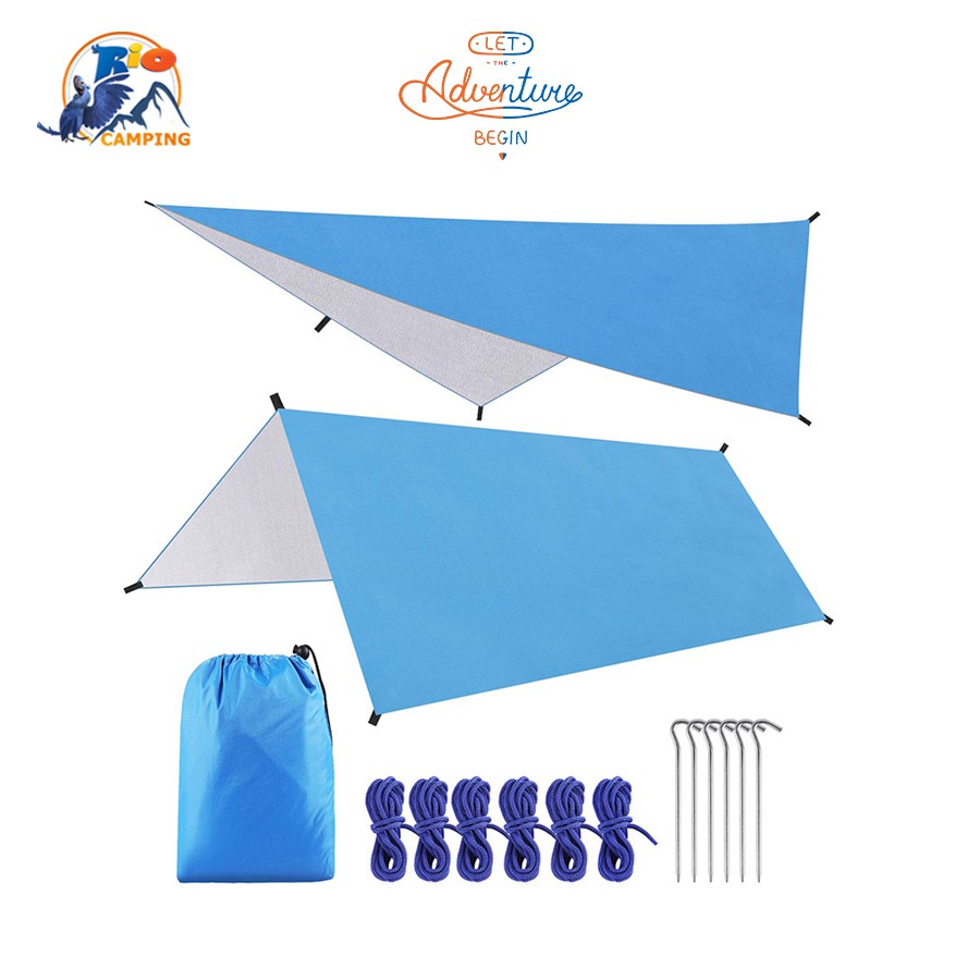 Tăng lều Camping tarp 3mx3m  tráng bạc chống UV dễ dàng tùy biến với 9 kiểu setup cực tiện cho chuyến đi dã ngoại