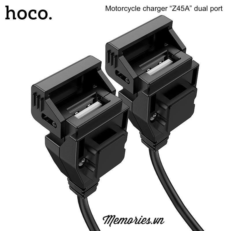 Bộ Tẩu Sạc Hoco Z45A 2 cổng USB chống nước cho xe máy, mô tô / Sạc có công tắc 12V + Giá đỡ CA73 CA93 CA14 chính hãng