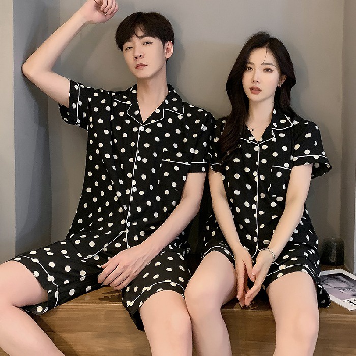 Bộ Đồ Ngủ Bằng Lụa Satin Tay Ngắn Thời Trang Hàn Quốc Dành Cho Nam Nữ