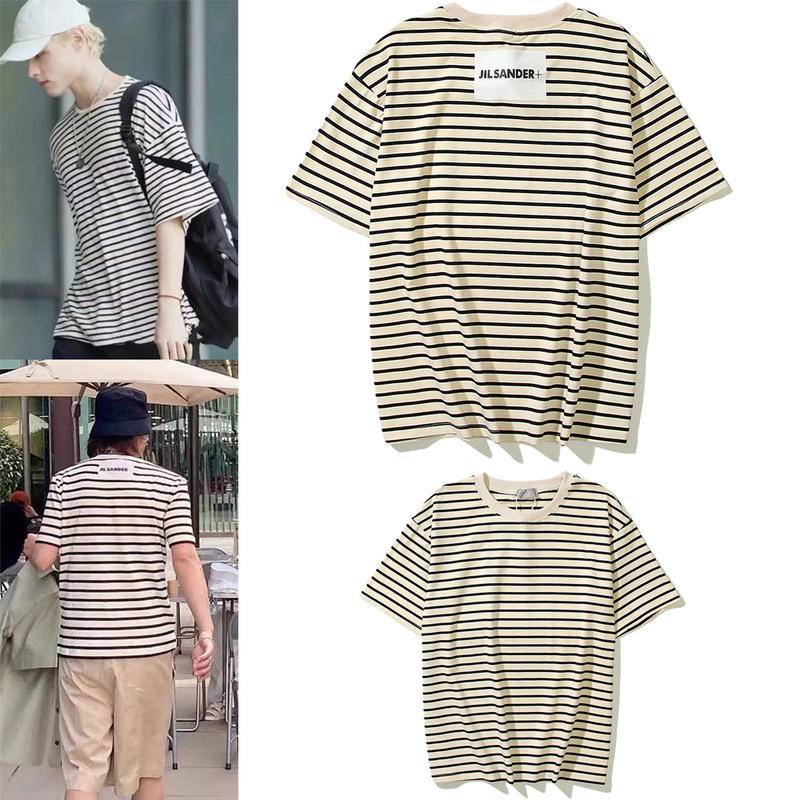 Áo Phông Thun Nam Nữ Unisex Tay Lỡ Form Rộng Họa Tiết Kẻ Sọc Và Chữ Đơn Giản Phong Cách Âu Mỹ Cho Nam Và Nữ Xiaoyingtao A008