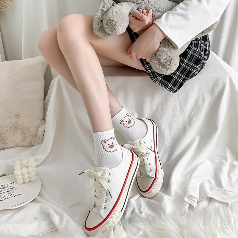 Tất vớ cổ cao nữ trắng hình thú cute Hàn Quốc cotton dày đẹp dễ thương Chichi T04