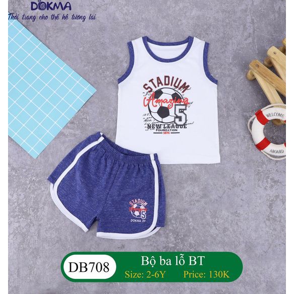 2-6Y Bộ ba lỗ bé trai cotton mềm min DB708 Dokma