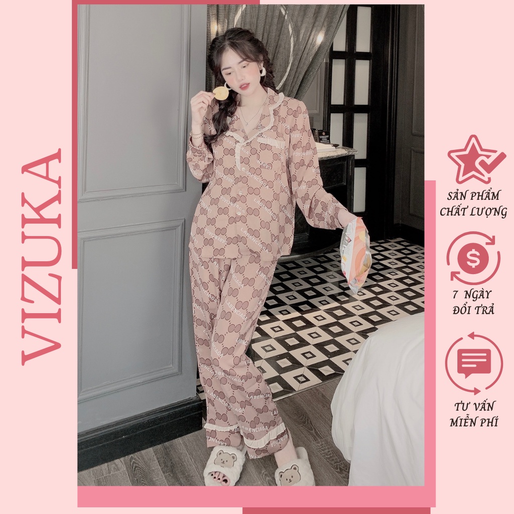 Đồ bộ pijama lụa thiết kế mango tay dài tiểu thư hoạ tiết xinh xắn VIZUKA