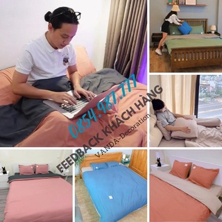 Bộ chăn ga gối VANDA Cotton TC trơn phối màu Drap đủ kích thước 1m2 ,1m4 ,1m6 ,1m8 ,2m2...