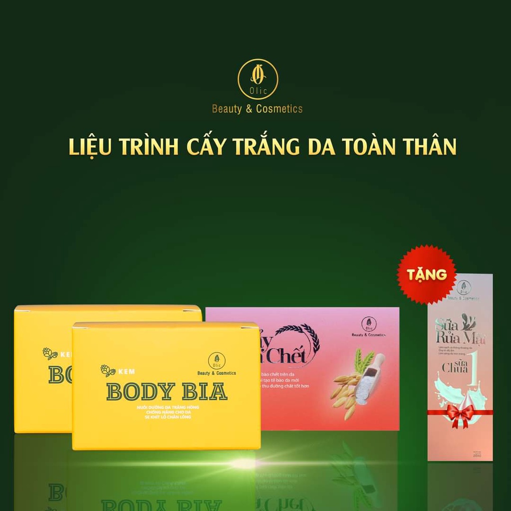 Combo trắng da 1 Hộp Tẩy da chết Olic + 2 Hộp kem body Bia Olic tặng kèm