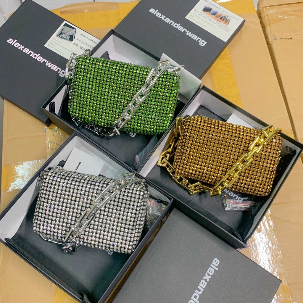 Túi kẹp nách Alexander đá pha lê xích vàng bling bling fullbox