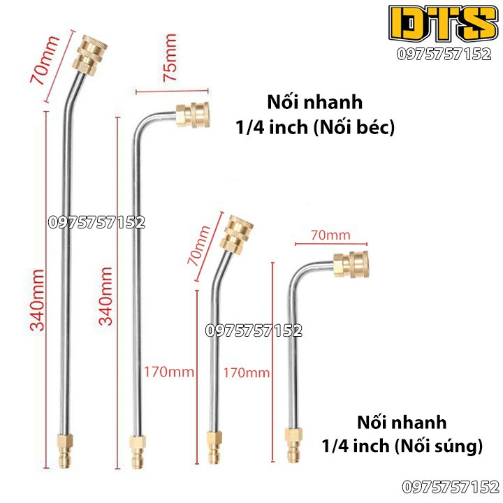 Ống nối dài uốn cong 30° 90° nối nhanh béc phun gắn súng xịt rửa áp lực cao - Ren nối nhanh 1/4 - Phụ kiện máy rửa xe