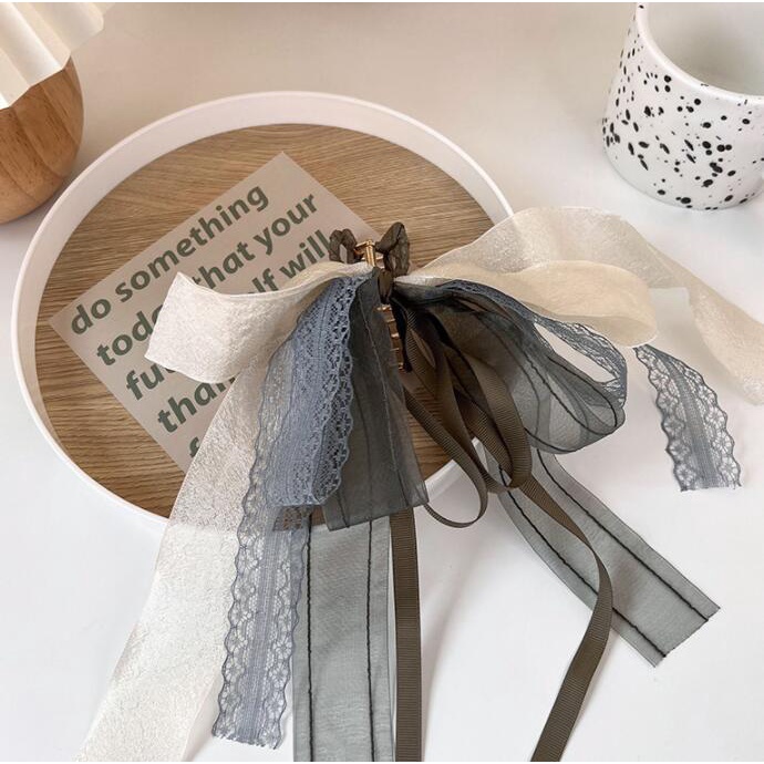 Kẹp Tóc Hình Nơ Bằng Ruy Băng Chất Lượng Cao Cho Nữ