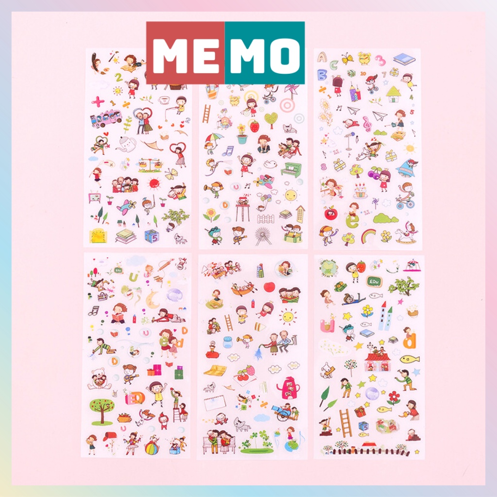 Sticker cute MEMO, nhãn dán trang trí hoạt hình set 6 tờ