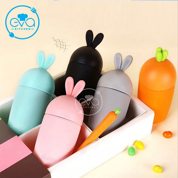 Bình Nước Thủy Tinh Hình Cà Rốt Và Tai Thỏ Cute Kèm Dây Xách 400ml