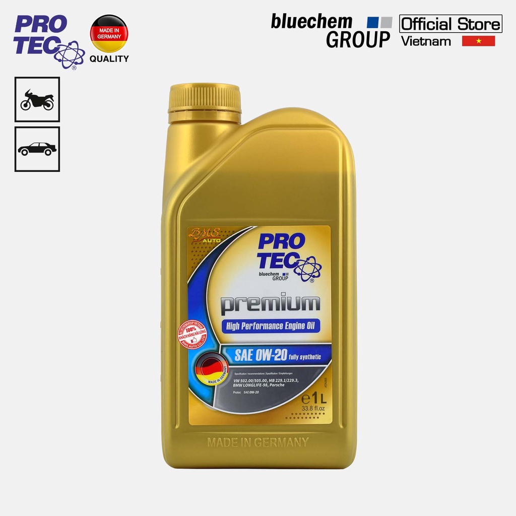 Dầu nhớt bluechem PRO-TEC premium SAE 0W-20 Tổng hợp toàn phần API SN, ILSAC GF-5