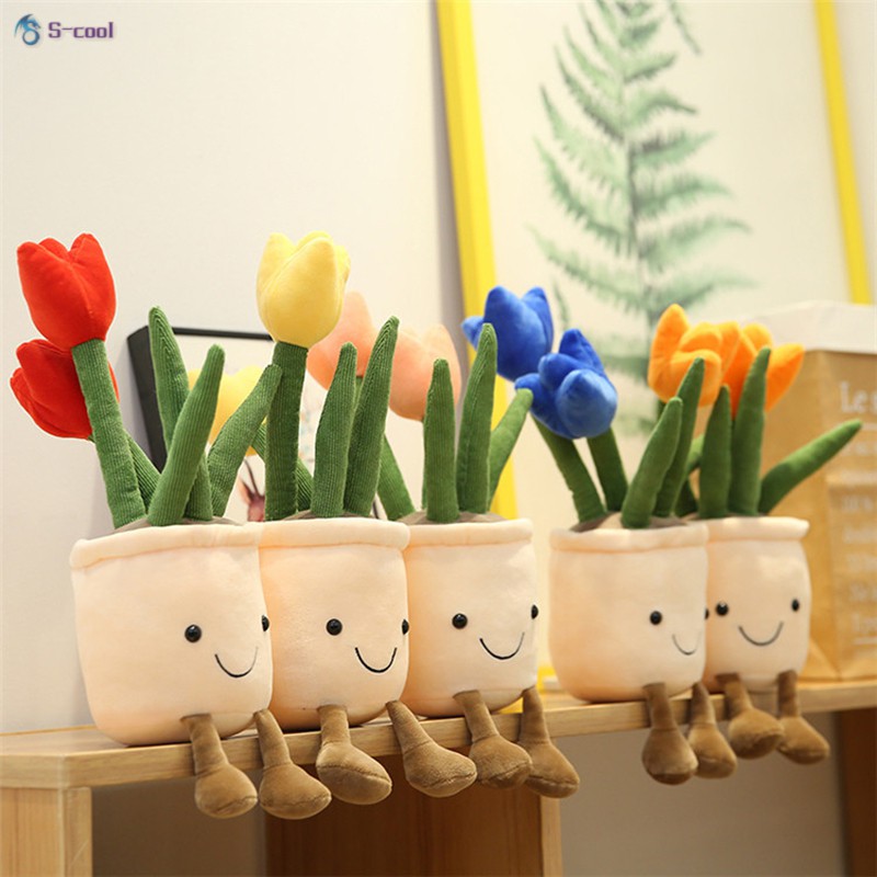 Chậu Hoa Tulip Nhồi Bông Trang Trí Phòng Cho Bé