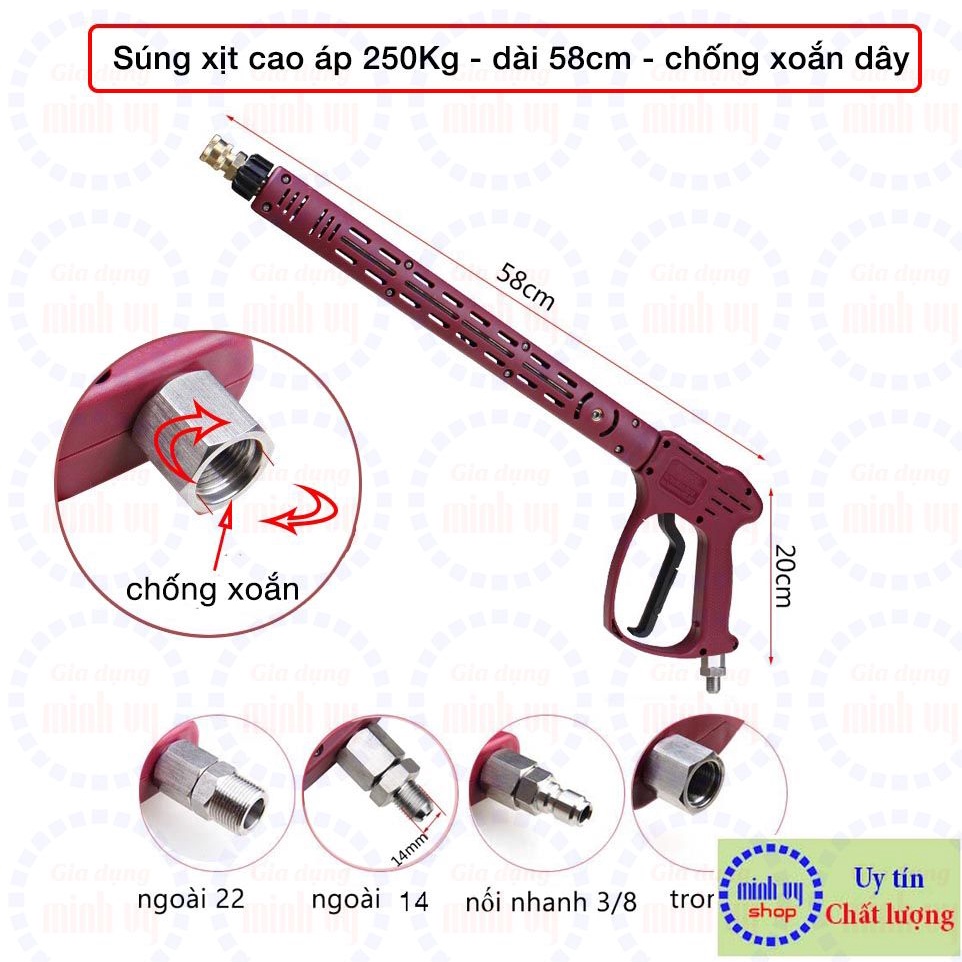 SUNG RUA XE cao áp - lõi sứ - áp 250Kg - chống xoắn dây