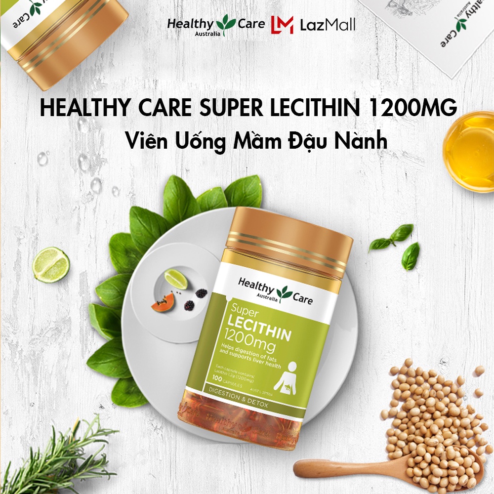 Mầm đậu nành Healthy Care Super Lecithin 1200mg 100 viên đẹp da tăng nội tiết tố nữ quatangme