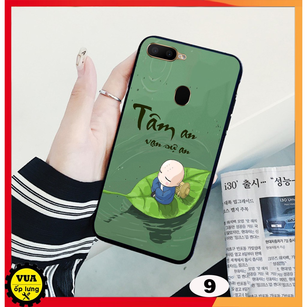 Ốp lưng kính cường lực in 3D dành cho điện thoại Oppo A5s - A7 - A12 và Oppo F9 in hình hoa sen tâm an vạn sự an