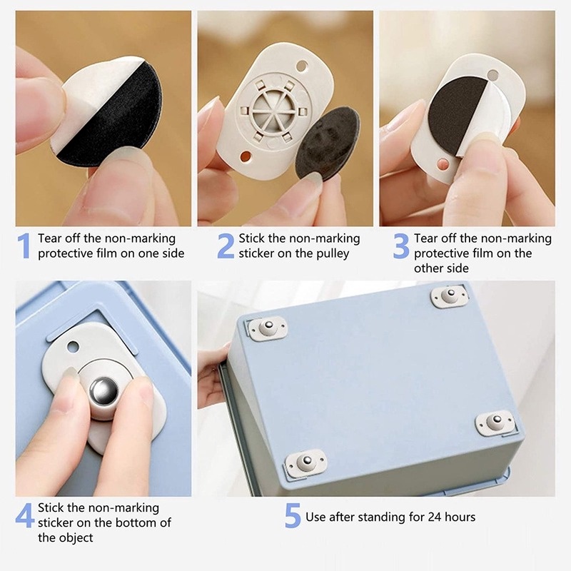 Set 8 bánh xe ròng rọc dán tường Mini xoay 360 độ bằng thép không gỉ thông dụng° Xoay tròn