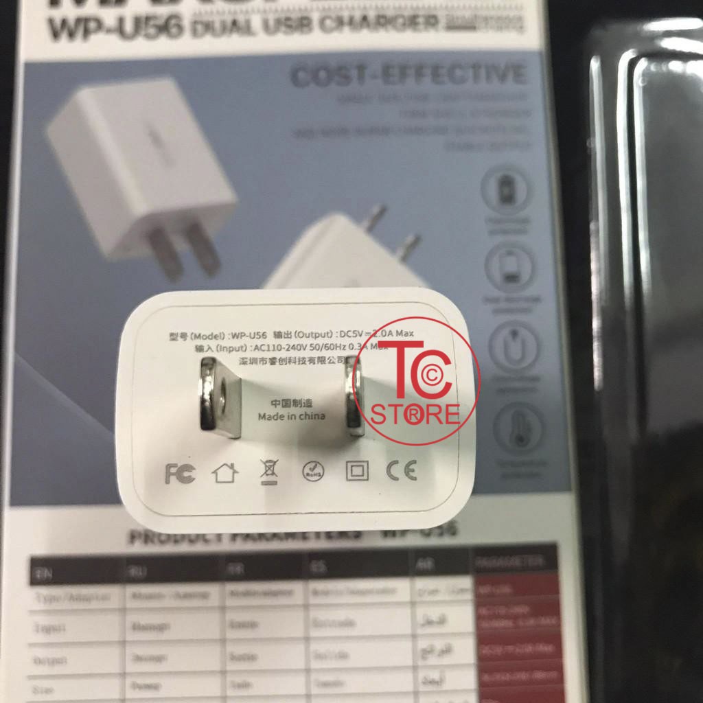 Củ Sạc Nhanh 2 Cổng USB Kèm Cáp Sạc Chính Hãng WP U56 + Pin Sạc Dự Phòng 20000mAh KingKong WP 168 🌟🌟 Màn Led