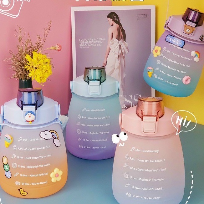 Bình Đựng Nước Uống dễ thương Có Ống hút 1,2 Lít Kèm Dây (Có Tặng Kèm Sticker 2D)