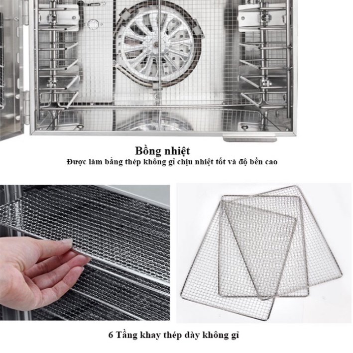 Máy sấy hoa quả, thực phẩm công nghiệp mini 6 tằng inox