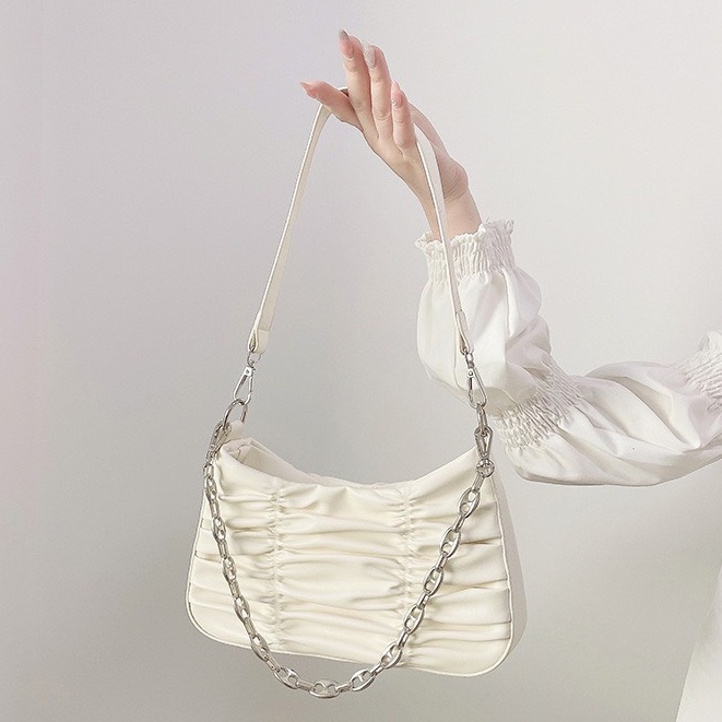 Túi đeo vai kẹp nách nữ xách tay da mềm xếp ly phối xích thời trang đi chơi giá rẻ DIOMI