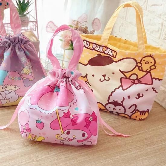Túi Dây Rút Đựng Mỹ Phẩm TB02 Bằng satin Mịn Hình Sanrio Hello kitty melody|Sq4