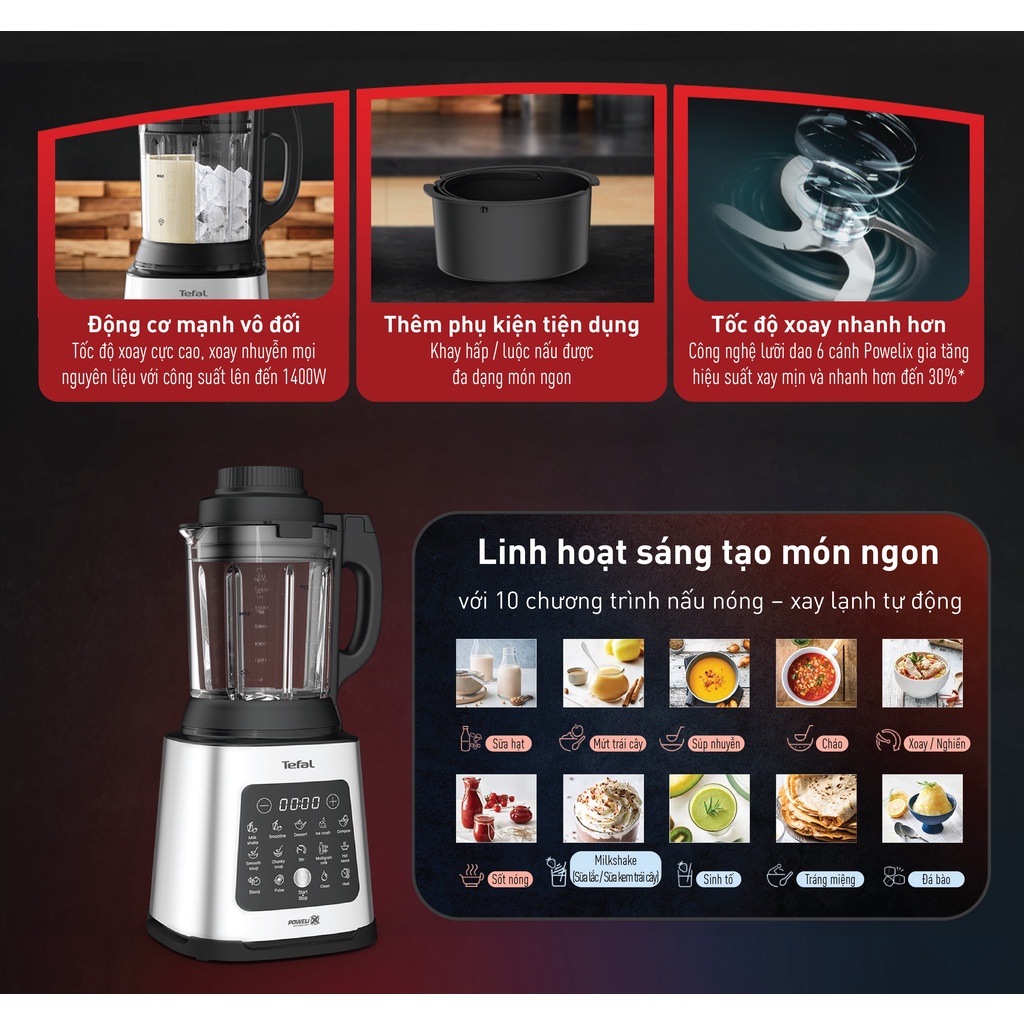 Máy làm sữa hạt sinh tố Tefal BL83SD66 1400W - Dung tích bình chứa 1.75 Lít - Hàng chính hãng - Bảo hành 24 tháng