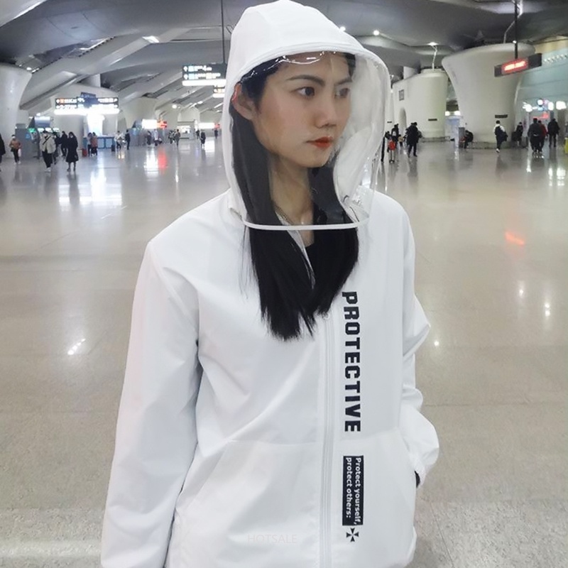 Áo khoác có mũ kèm mặt nạ bảo vệ toàn diện chống thấm nước cho nam và nữ