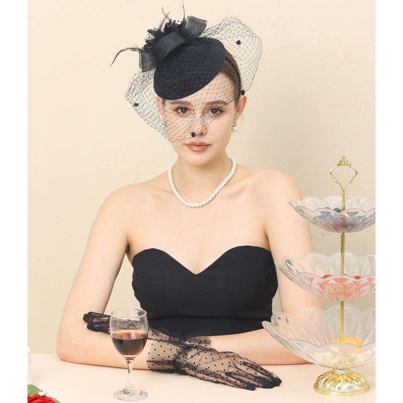 Set 2 Món Mũ Fedoras Với Găng Tay Lưới Phối Ruy Băng Lưới Cho Nữ