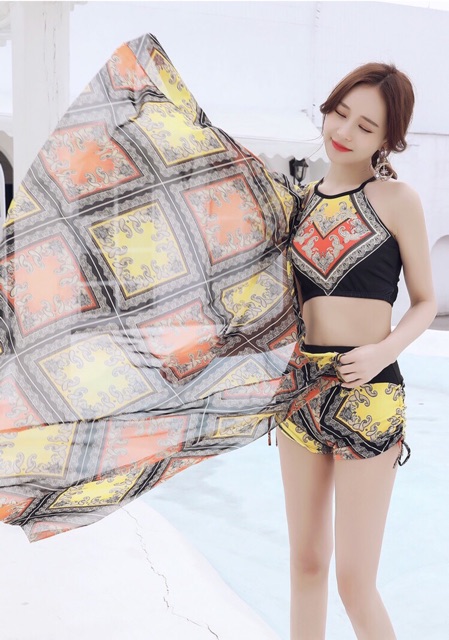 Bikini đồ bơi đi biển 2 mảnh kèm khăn dễ thương phong cách Hàn Quốc Shop Gió BKN01
