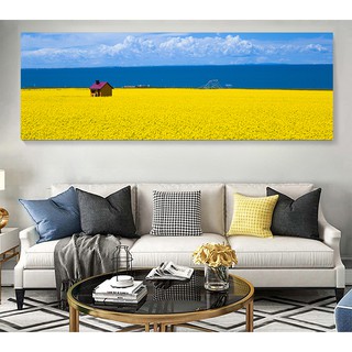 Tranh canvas treo tường cánh đồng hoa cải vàng khổ ngang LIN280- 120 x 40 cm
