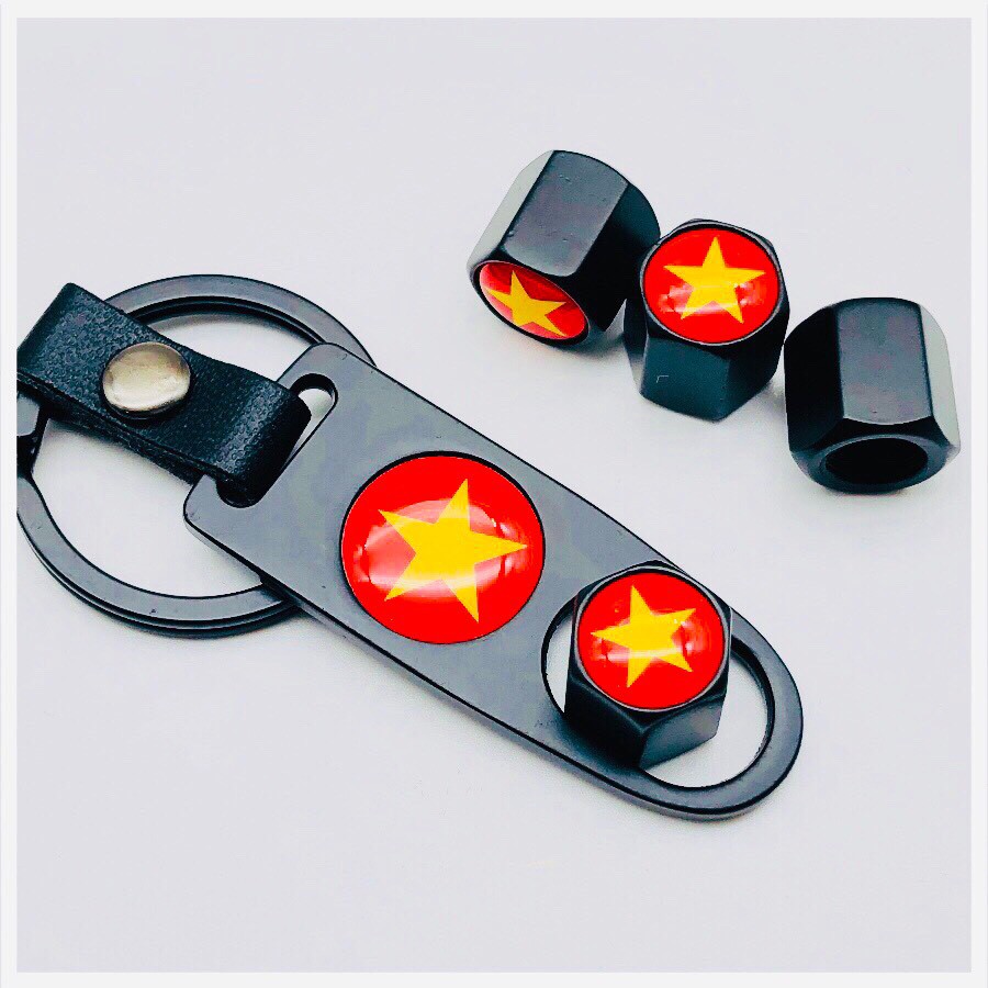 Móc khóa kim loại, móc khóa xe máy/ô tô/ xe đạp, tặng kèm 4 ốc bảo vệ van xe