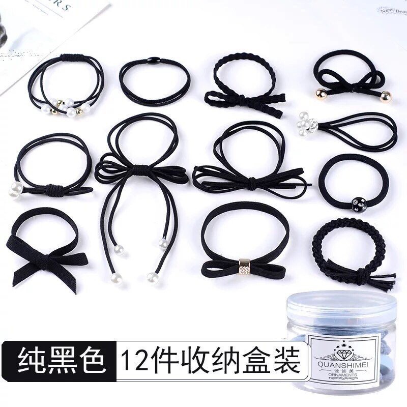 [Hot]-Hộp 12 dây nơ chun buộc tóc các mẫu