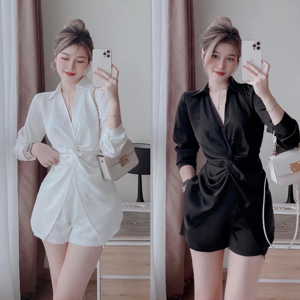 Set bộ đồ nữ tuyết nhung cổ sơ mi xoắn eo lịch sự, sang chảnh dành cho các nàng đẹp mang đi chơi, đi làm