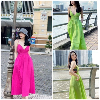 Đầm dài 2 dây nhún eo xuất xịn zr