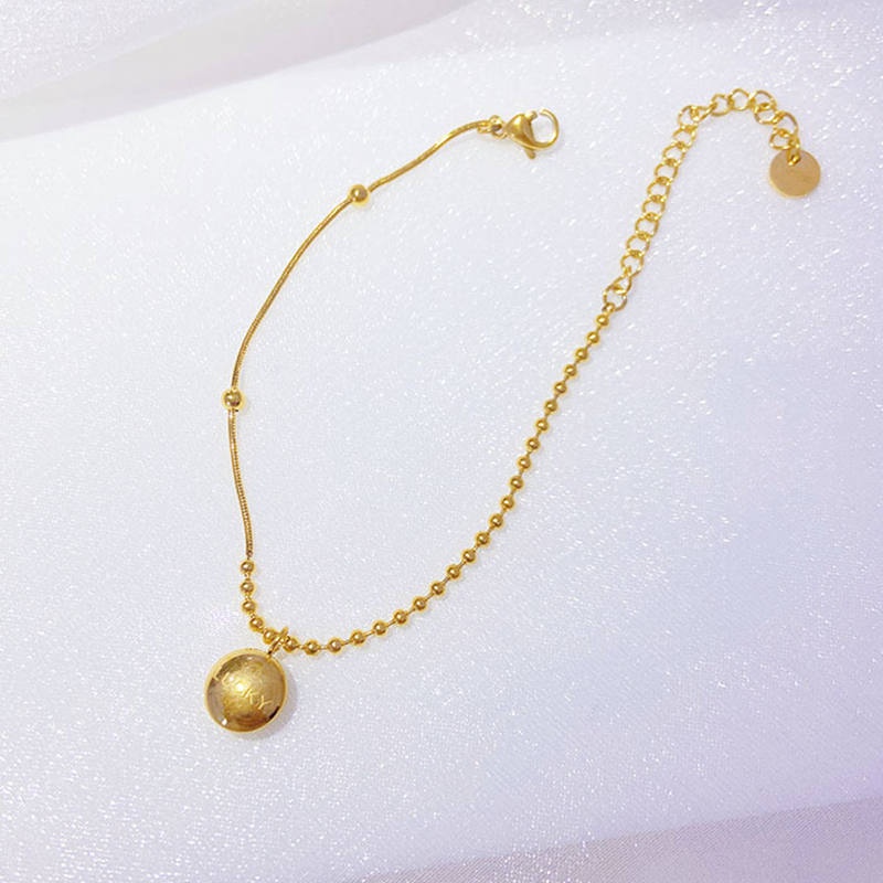 Lắc chân titan không gỉ mặt khắc chữ Lucky mẫu 2023 mới nhẹ nhàng thời trang cho nữ
