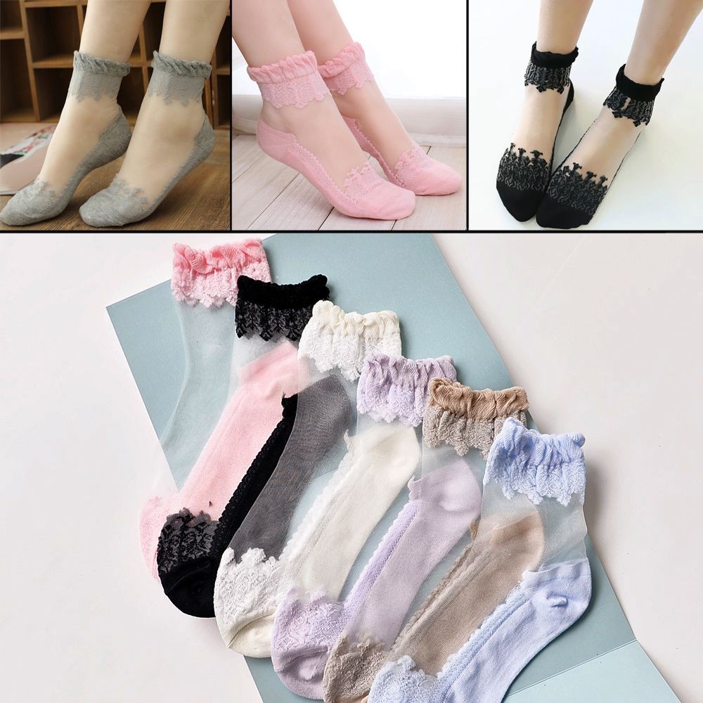Tất Nữ Dệt Kim Siêu Mỏng Phối Ren Thời Trang