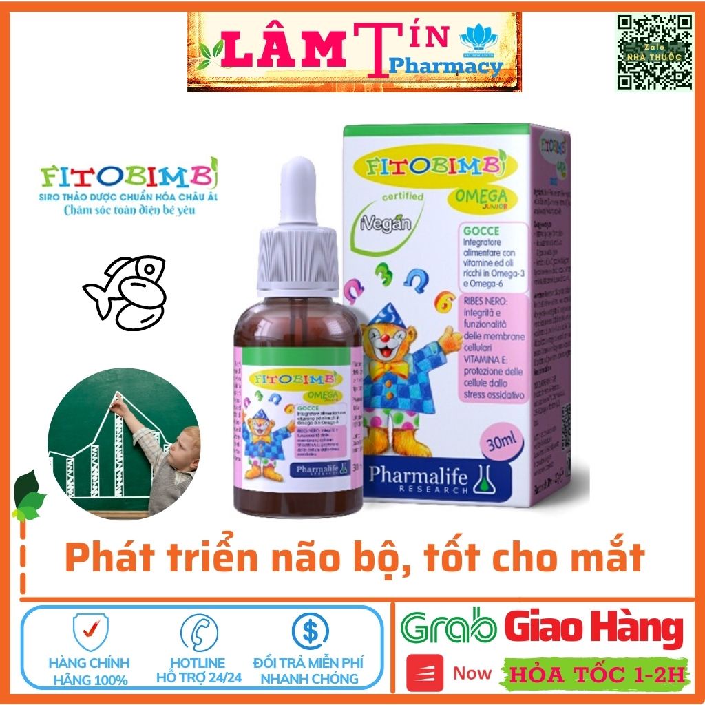 Fitobimbi Omega Junior Cho Bé Phát Triển Trí Não, Tốt Cho Mắt, Sản Phẩm Chính Hãng Pharmalife ( Lọ 30ml )